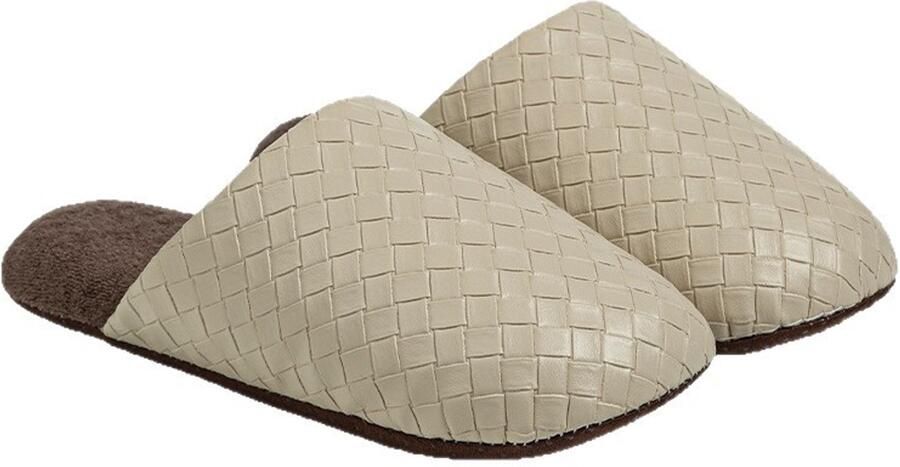 Gesloten Teen Zacht Fleece Gevoerd Warm en Antislip Waterdicht Khaki Geweven PU Huispantoffels voor en voor Slaapkamer en Binnenshuis