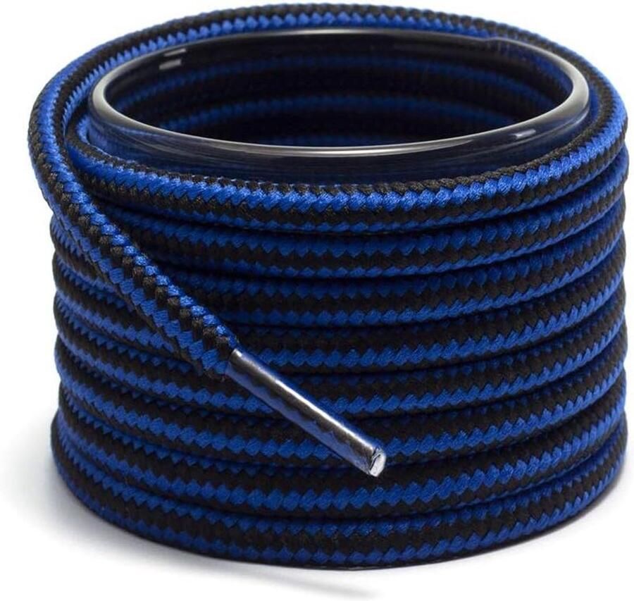 Gestreepte Veters Werklaars Veters Laarzen Verstevigen Vier Metalen Tips Blauw Zwart