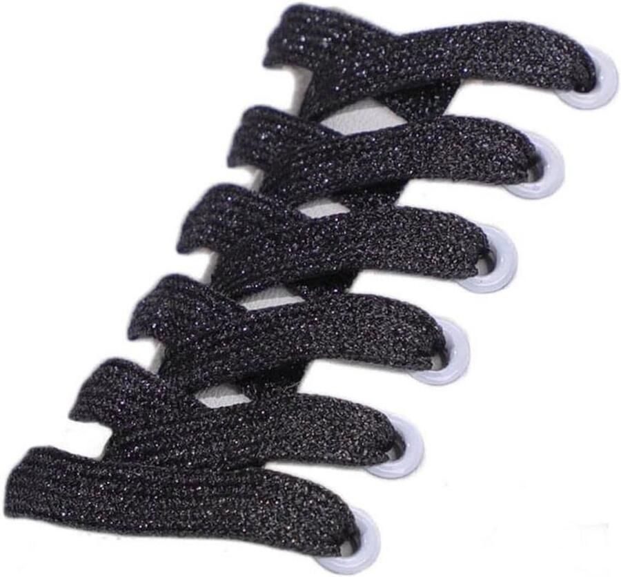 Gevlochten Platte Glitter Schoenveters voor Sneakers en Wandelschoenen Zwart