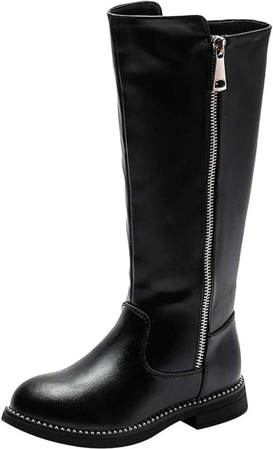 Gevoerde Kniehoge Rijlaarzen voor Meisjes met Blokhak en Ritssluiting