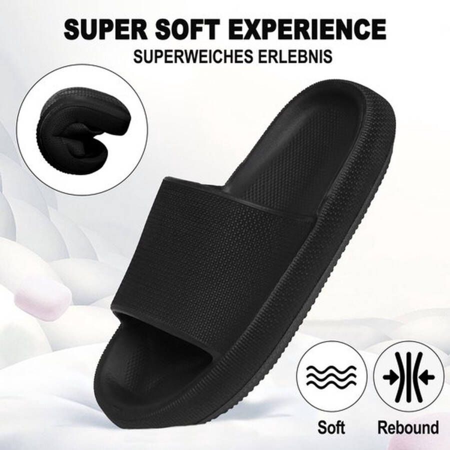 Geweo Slippers EVA Badslippers Unisex Verdikte Lichtgewicht Super Zacht aan je Voeten Anti-Slip en Stevig Voetbed Anti-lawaai Zwart - Foto 2