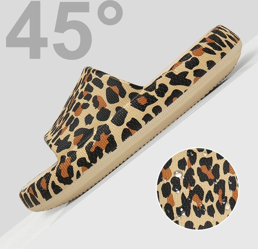 Geweo Slippers EVA Badslippers Unisex Verdikte Lichtgewicht Super Zacht aan je Voeten Anti-Slip en Stevig Voetbed Anti-lawaai Luipaard print - Foto 8