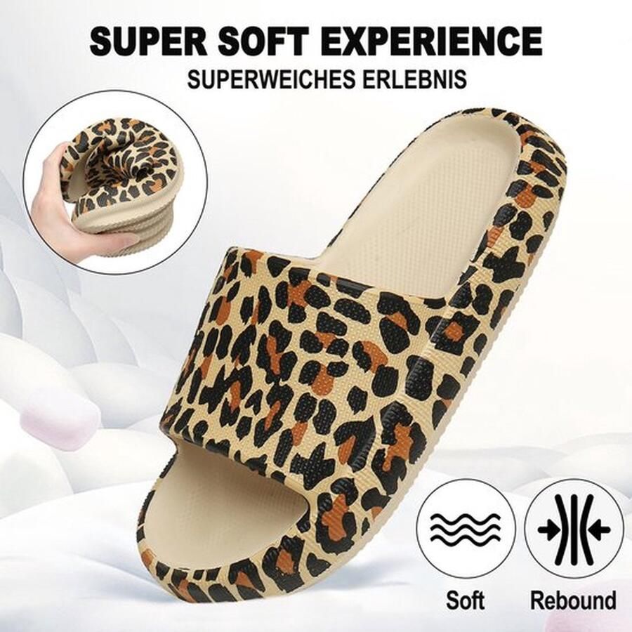 Geweo Slippers EVA Badslippers Unisex Verdikte Lichtgewicht Super Zacht aan je Voeten Anti-Slip en Stevig Voetbed Anti-lawaai Luipaard print - Foto 4