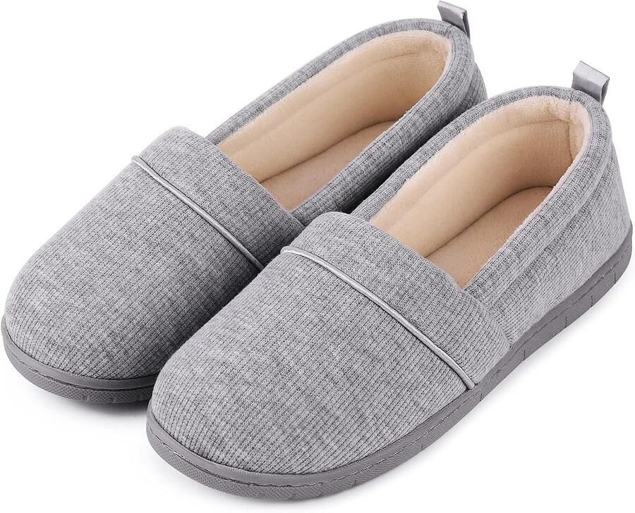 Gezellige pantoffels van traagschuim lichte badstof halfhoge schoenen met antislip rubberen zool lila