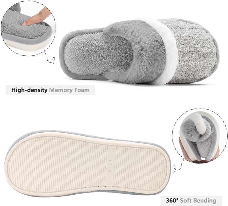 Gezellige pantoffels voor dames binnen en buiten Fuzzy huisschoenen met traagschuim antislipzool Cadeaus voor dames Moeder Vriendin