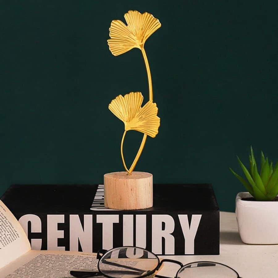 Ginkgo blad standbeeld gouden ornamenten woonkamer accessoires desktop sculptuur ornamenten voor thuiskantoor decor Pack van