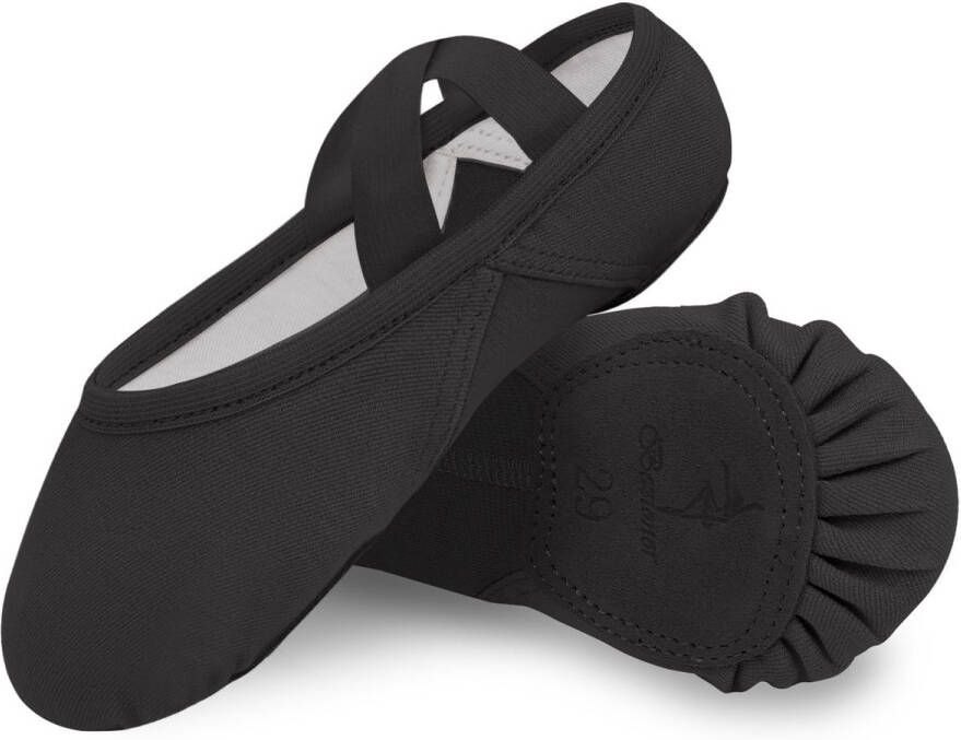 Girls' Ballet Flats Highly Elastic Ballet Shoes with Split Sole Dance Shoes for Toddlers Kids Women Black 35.5