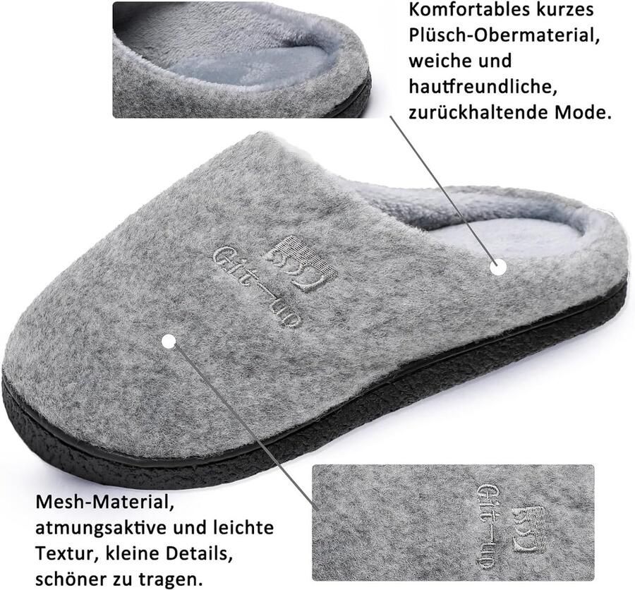 Git-up Memory Foam Slippers for Soft Comfortable Wide Slippers Non-Slip Sole Indoor Outdoor Felt Cloth Grey ShopVlot