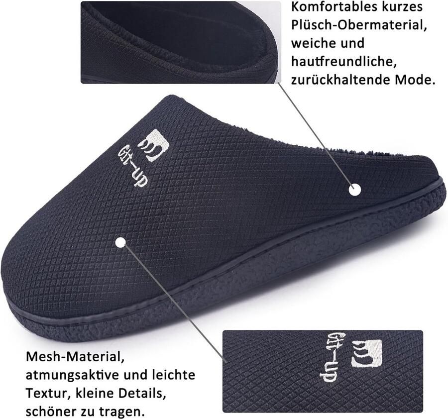 Git-up Memory Foam Slippers for Soft Comfortable Wide Slippers Non-Slip Sole Indoor Outdoor Use A Black ShopVlot