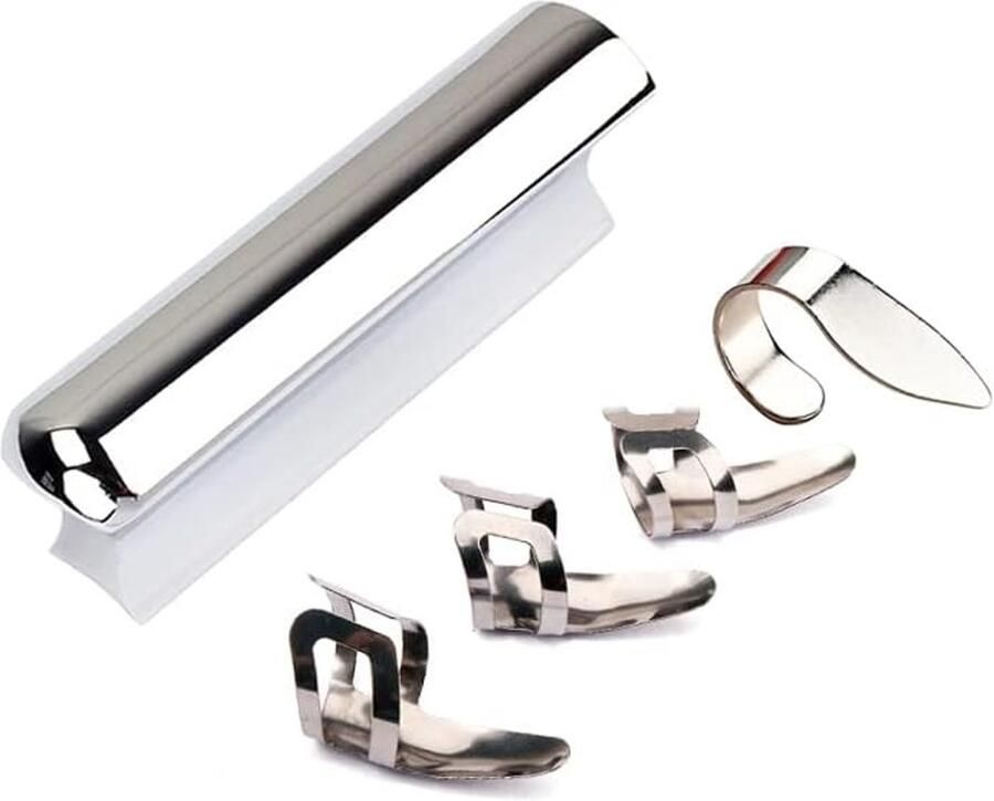 Gitaar Slide Staal RVS Tone Bar voor Hawaiiaanse en Lap Steel Gitaar Elektrische Gitaar met Metalen Duim Vinger Picks Plectrums Chroom