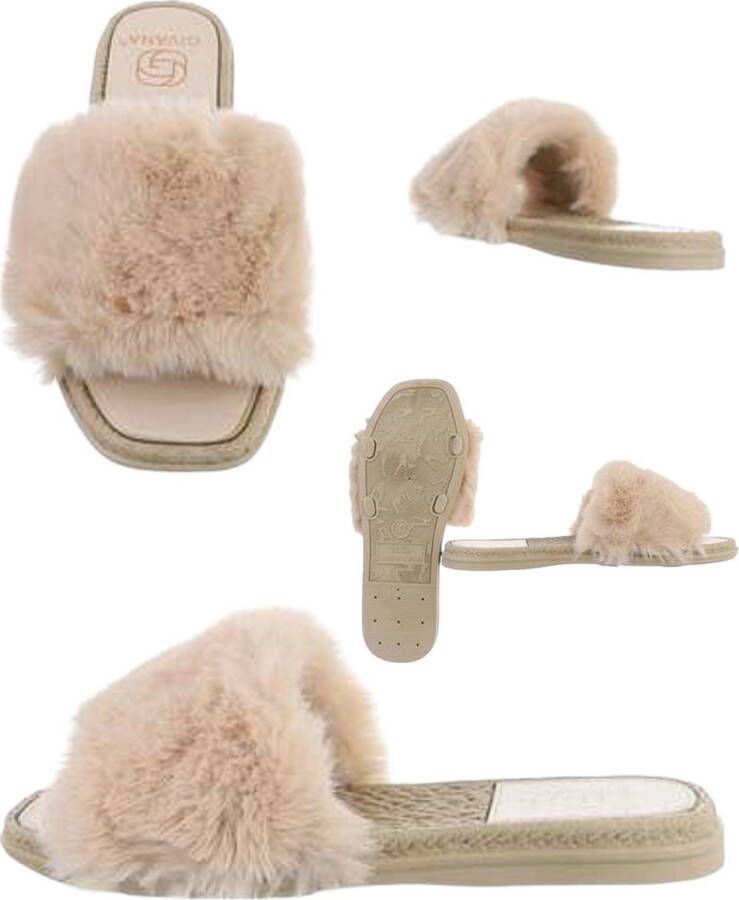 Givana Fluffy muiltjes slippers beige