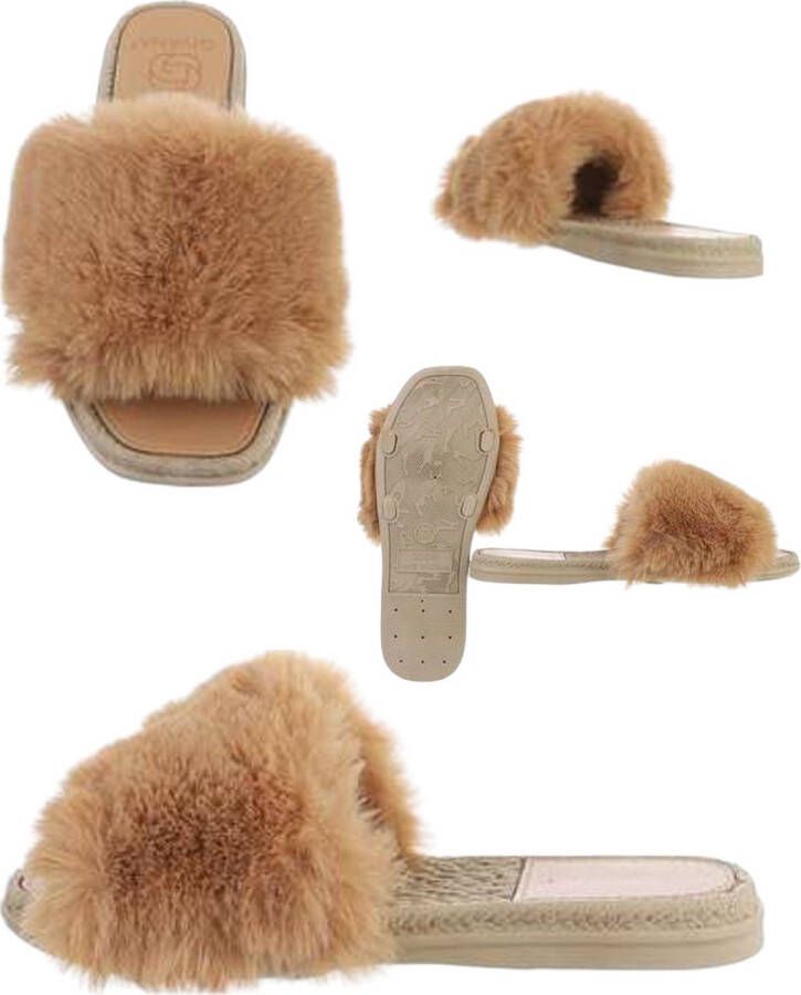 Givana Fluffy muiltjes -slippers camel