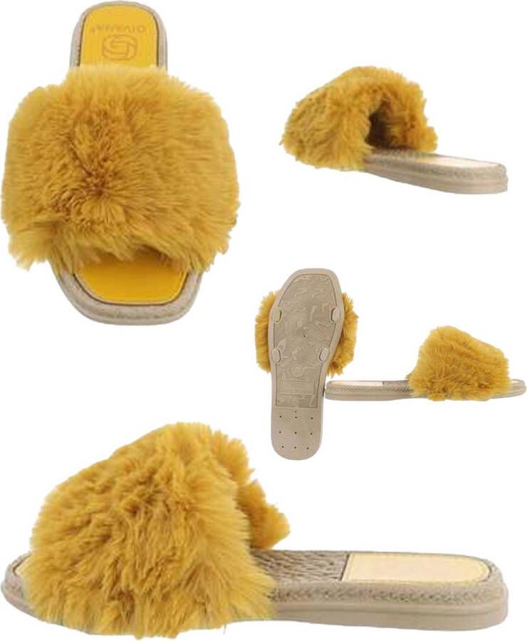 Givana Fluffy muiltjes slippers geel