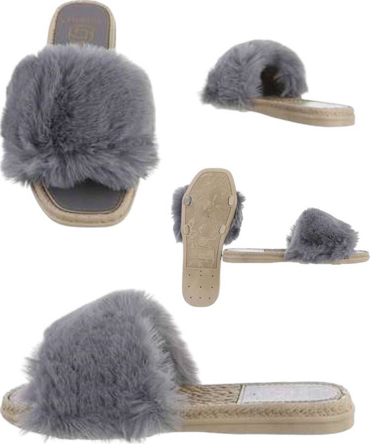 Givana Fluffy muiltjes slippers grijs