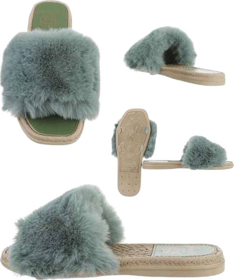 Givana Fluffy muiltjes- slippers groen