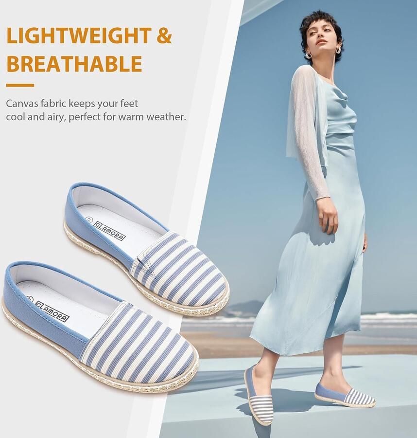 GLAMORA Espadrilles women's ballerinas slip-on stripes lightweight breathable comfortable flat shoes non-slip ShopVlot