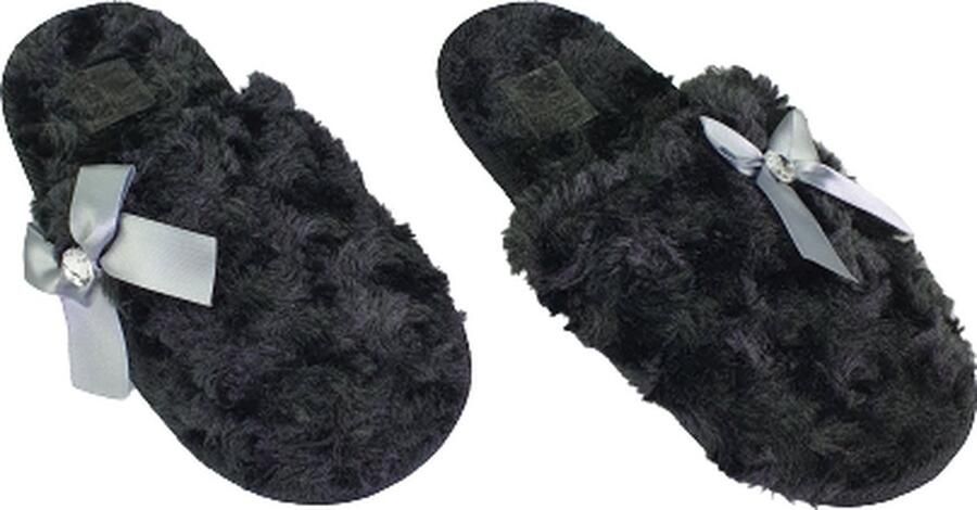 Glamour Pantoffels Slippers Met Grijze Strik Zwart dames sloffen