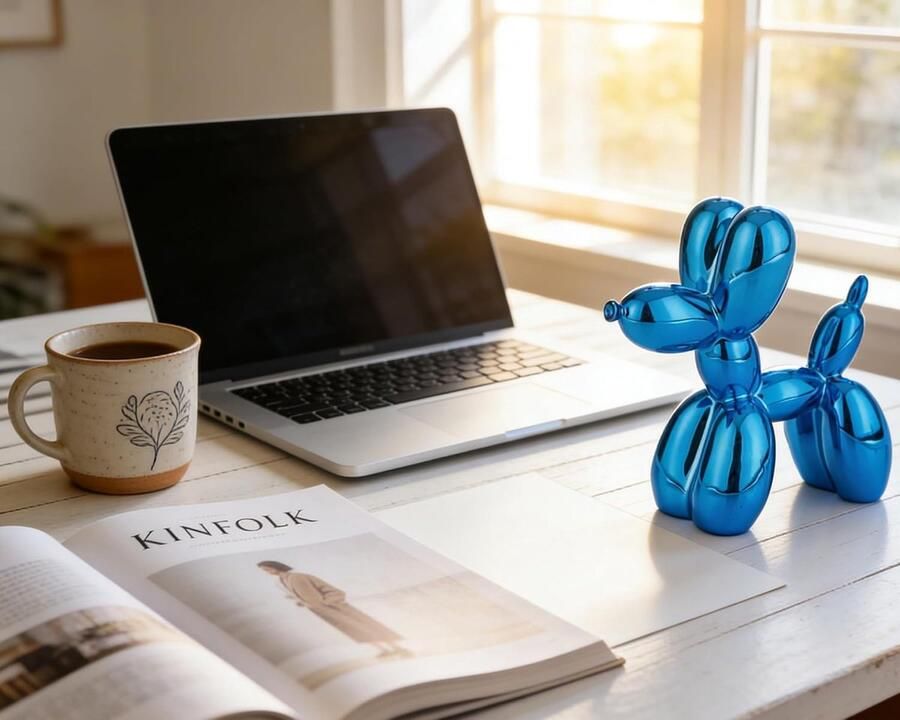 Glanzende ballon hond standbeeld decor galvaniseren blauwe ballon hond dier sculptuur kleine snuisterijen voor plankdecoratie kleine eclectische decor desktop levendige ballon hond