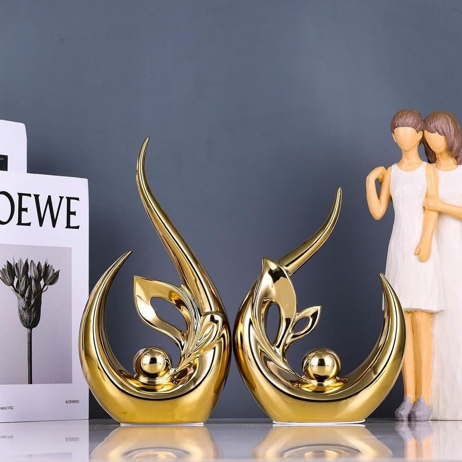 Glanzende gouden keramische beelden voor huisdecor accenten abstracte kunst midden eeuw modern decor elegante tafeldecoratie van het middelpunt van de tafel gouden sculptuur voor entree