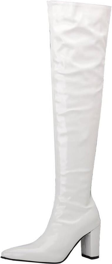 Glanzende Overknee Laarzen met Blokhak Lange Schacht Dames Laarzen Winter