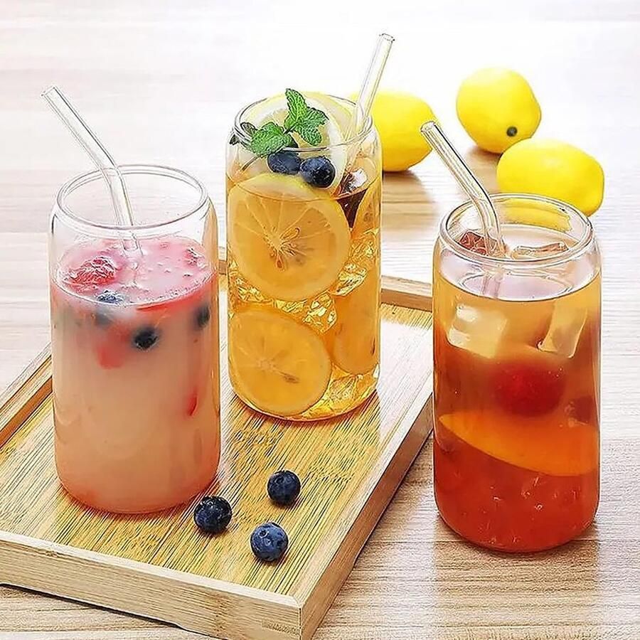Glasbeker met deksel en rietje 2 stuks bierglazen glazen koffiebeker 400ml herbruikbare ijskoffiebeker set drinkglazen glas koffiekopjes met rietje en deksel voor cadeaus