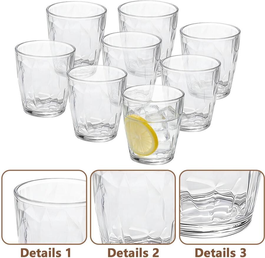 Glazen 330 ml campingglazenset van onbreekbare kunststof waterglazen set van 8 drinkglazen kunststof glazen voor picknick camping strand party vaatwasmachinebestendig