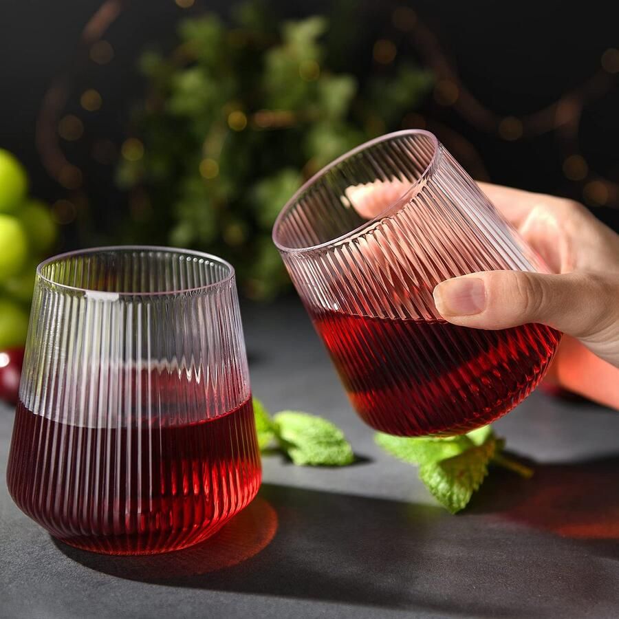 Glazen 340 ml waterglazen drinkglazen sapglazen set van 4 kunststof wijnglazen vaatwasserbestendig perfect voor thuis camping feest BPA-vrij verticale (WG200)