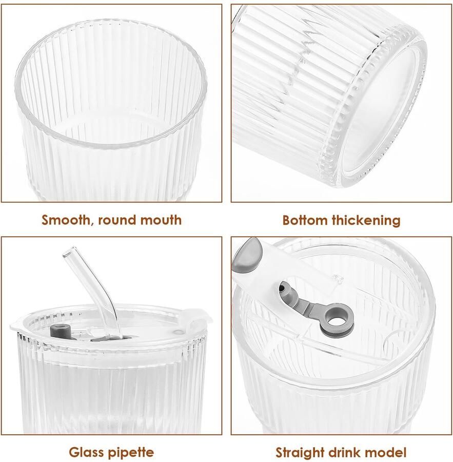 Glazen bekers met deksel en rietje 400 ml glazen smoothiebekers matcha-glas drinkglazen koffiebekers met luchtdicht waterdicht ontwerp voor melk thee latte cocktail whisky