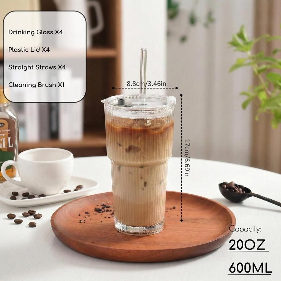 Glazen bekers met deksel en rietje ijskoffieglazen longdrinkglazen smoothiebekers luchtdicht en waterdicht design ideaal als koffie