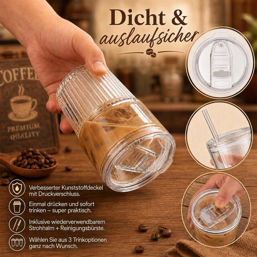 Glazen bekers met deksel en rietjes 450 ml ijskoffiekopjes smoothie- en cocktailglazen helder glazen servies voor thuis of voor het café