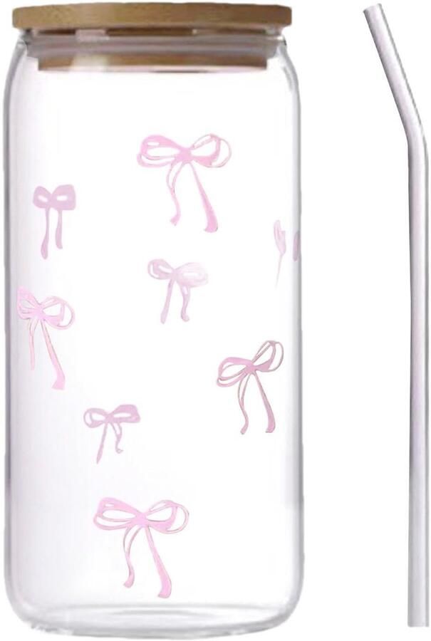 Glazen bekers met deksels en rietjes 500 ml strikmok met deksel en rietje glazen koffiekopjes voor dagelijks huis koud water slaapkamer verjaardag kantoor keuken milkshake thee