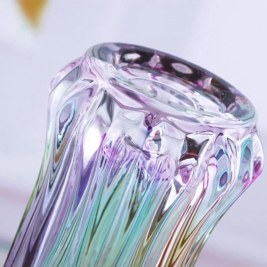 Glazen bloemenvaas regenboogkleurige glazen vaas plantenhouder decoratieve vaas voor thuis eettafel middenstuk decoratie accessoires bruiloft vakantie feest