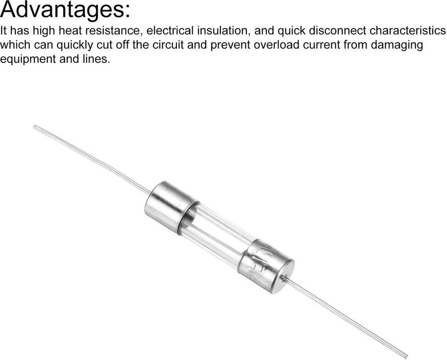 Glazen buiszekeringen astraal met draad 5 x 20 mm 12 A 250 V voor het vervangen of repareren van vele huishoudelijke elektronica (F12A)