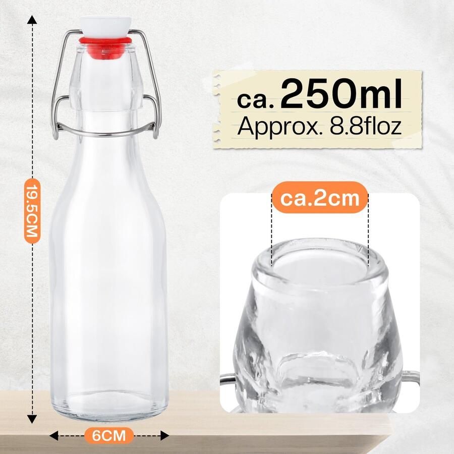 Glazen flessen 250 ml met beugelsluiting 10 stuks kleine flessen om te vullen beugelfles om te vullen sapfles voor olie azijn sap en limonade