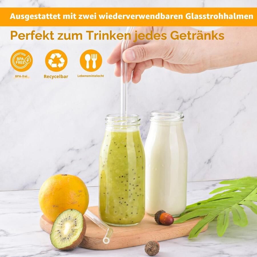Glazen melkflessen van 250 ml met deksels herbruikbare sappotten rietjes etiketten en whiteboardpen voor dranken bruiloftsdecoratie