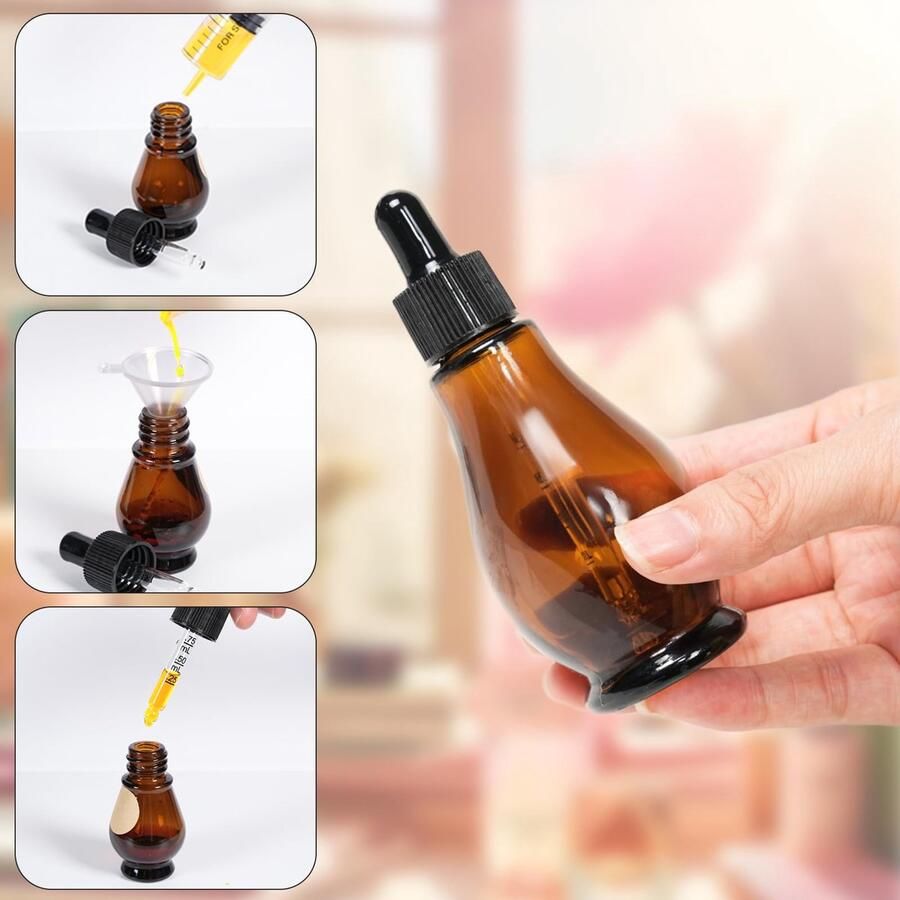 Glazen Pipetflesjes 50ml Peervormig Amber Glazen Fles met Pipet Druppelflessen Glazen Druppelfles met 3ml Pipet Spuit Trechter Etiketten voor Etherische Oliën Parfumoplossingen
