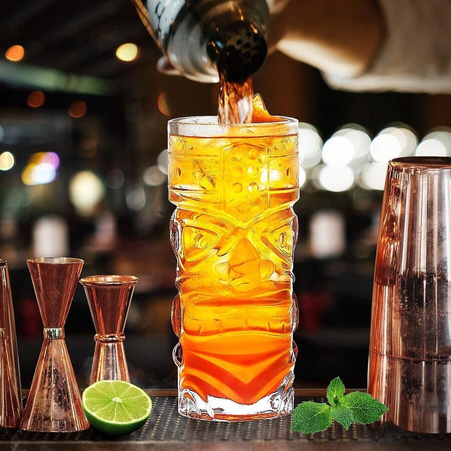 Glazen set van 2 414 ml moderne bar Tiki cocktailglazen perfect voor exotische cocktails Mai Tai Hawaiiaanse stijl cocktails tropisch eiland drinkset (set van 2)