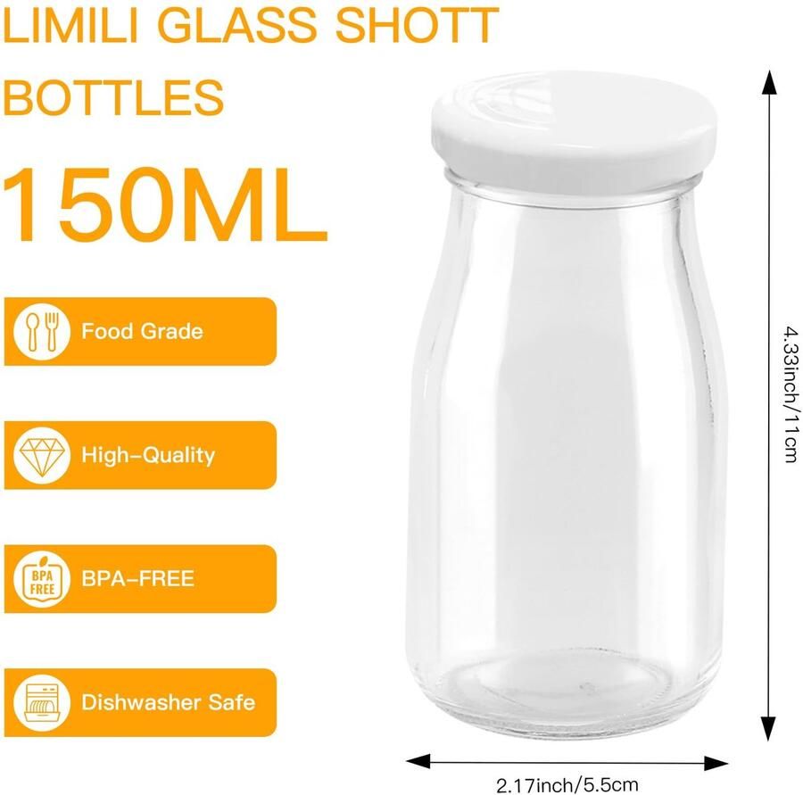 Glazen shotflessen met deksels 8 stuks lege miniflessen voor gembershots 150 ml herbruikbare kleine doorzichtige pot voor sap helder glas sapdrinken voor zelfgemaakte dranken picknicks