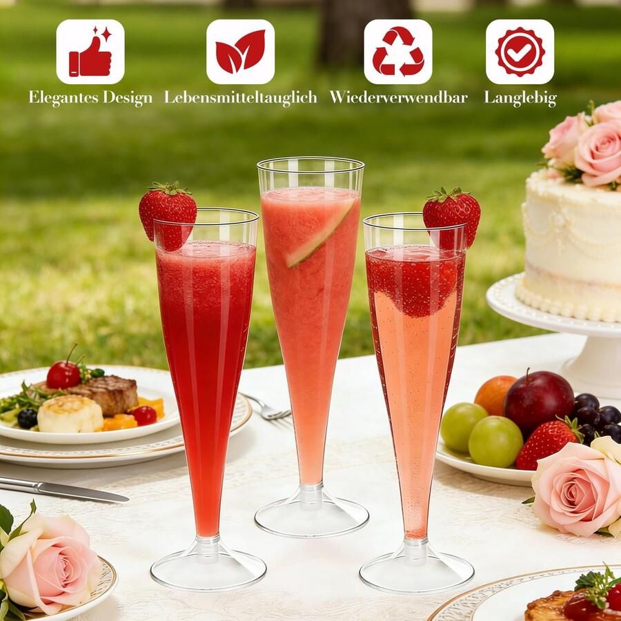 Glazen Transparante 130 ml Herbruikbare Champagne Glazen Elegante Champagnefluiten voor Bruiloften Tuinfeesten Verjaardagen Picknicks