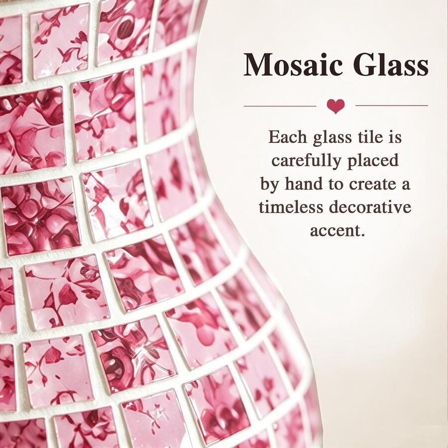 Glazen vaas decoratieve bloemenvaas Roze bloemen Decoratieve glazen vaas met mozaïeklook in Roze bloemen hoog; voor bloemen takken en stijlvolle tafeldecoratie