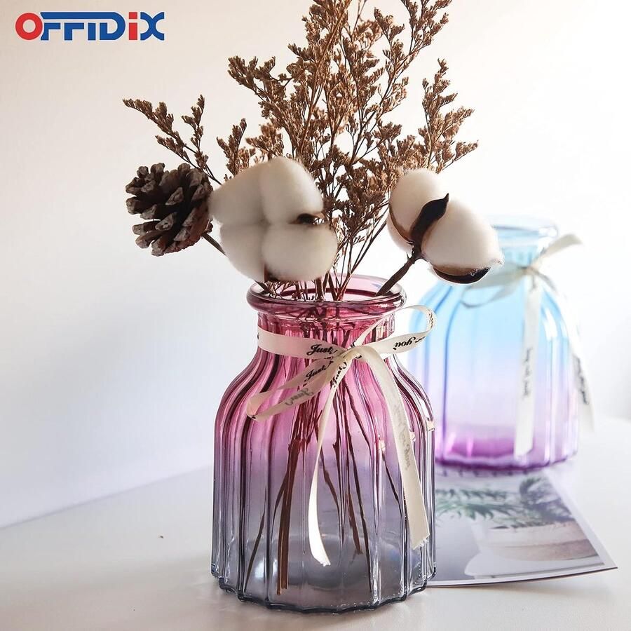 Glazen vaas Gradient Veelkleurige Vaas Huis Kantoor Woonkamer Decoratie Glazen Bloemvaas (Paars Grijs)