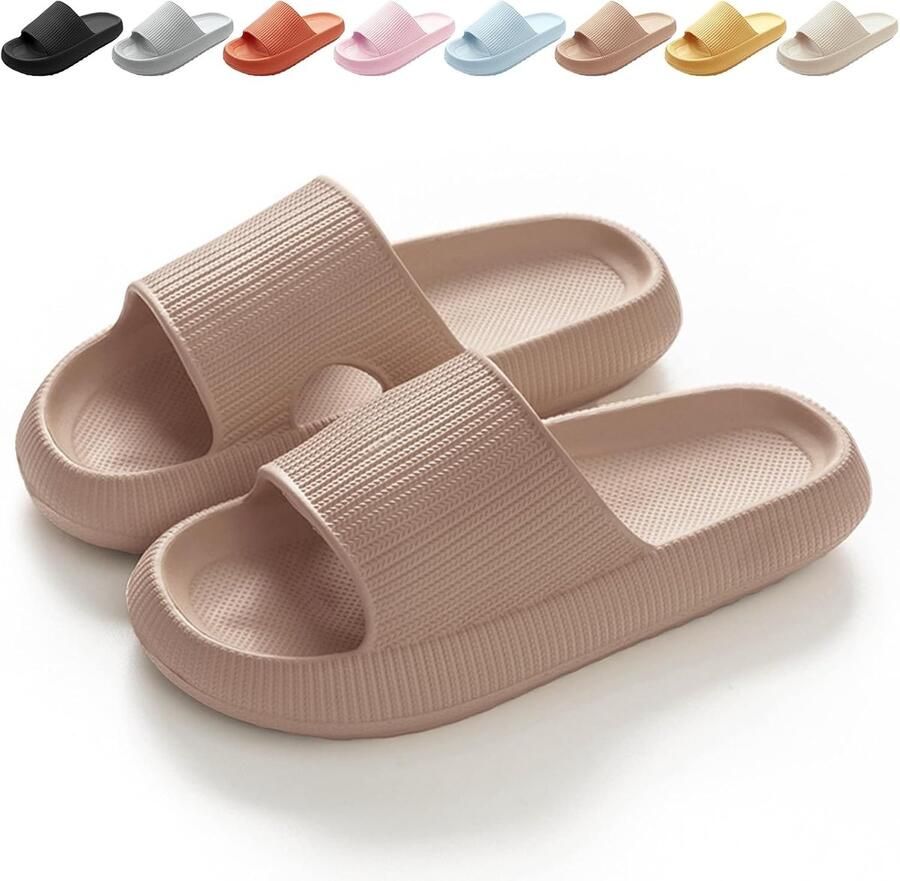 SKIEHAN Glijders EVA Badslippers– Wolkenzachte badslippers voor en antislip met dikke zool geschikt voor douche badkamer zwembad Khaki