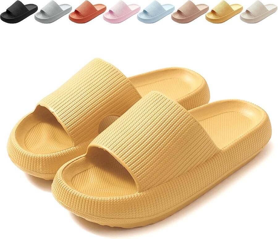 SKIEHAN Glijders EVA Badslippers– Wolkenzachte badslippers voor en antislip met dikke zool geschikt voor douche badkamer zwembad Geel