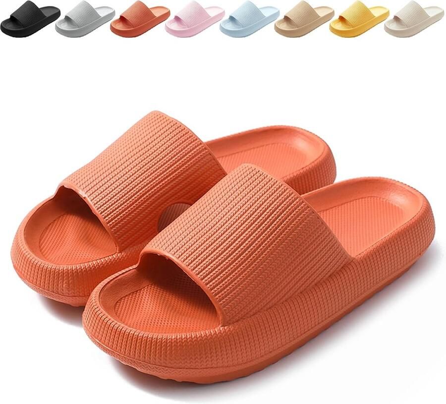 SKIEHAN Glijders EVA Badslippers– Wolkenzachte badslippers voor en antislip met dikke zool geschikt voor douche badkamer zwembad Oranje
