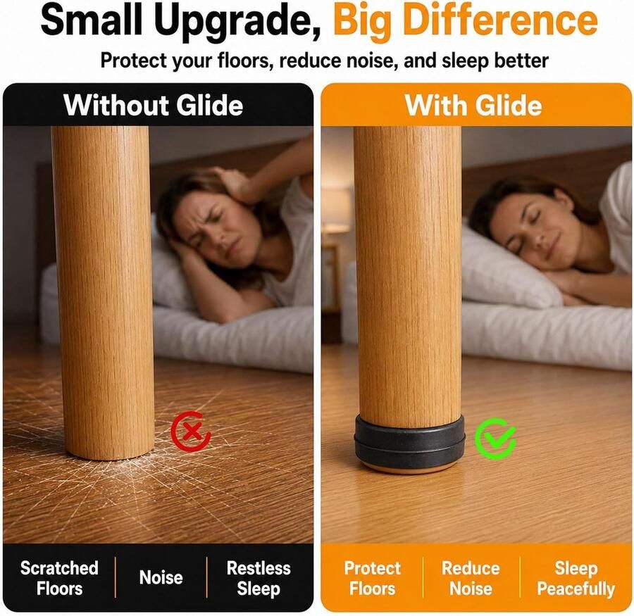 Glijders om vast te schroeven Ø 19 22 25 30 38 50 mm (rond oranje kleur) effectieve bescherming van je meubels stoelen en vloeren (diameter 25 mm 24 stuks) - Foto 2