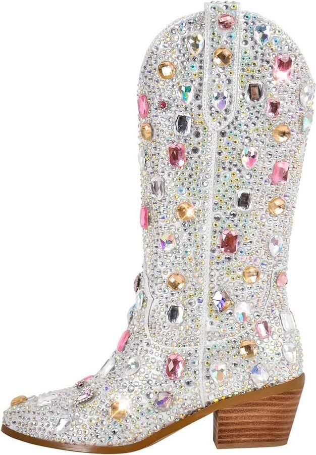 Glitter Cowboy Enkellaarsjes met Strass Steentjes voor Dames
