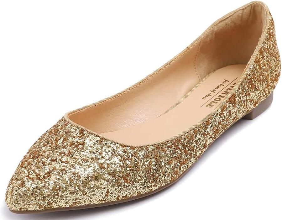 Glitter Point ballerina Dames Schijnt Ballerina Slip-on Punt Platte