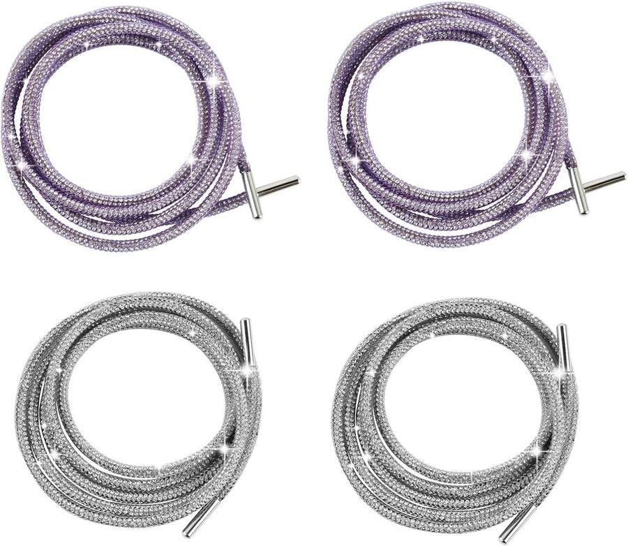 Glitter Schoenenveters Rond en Plat 2 Paar Kleurrijk en Stijlvol