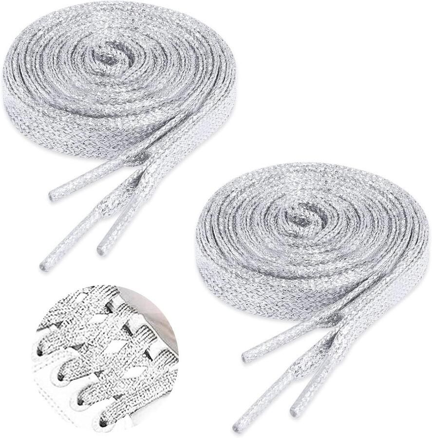 Glitter Veters Shimmer Veters Metaal Schoenen Opfrissen Glavende Metallic Look 2 Paar Zilver