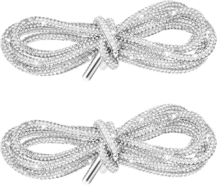Glitter Veters Strass Schoenveters Schoenen Versieren Ronde Dia t Touwen 2 Stuks Zilver